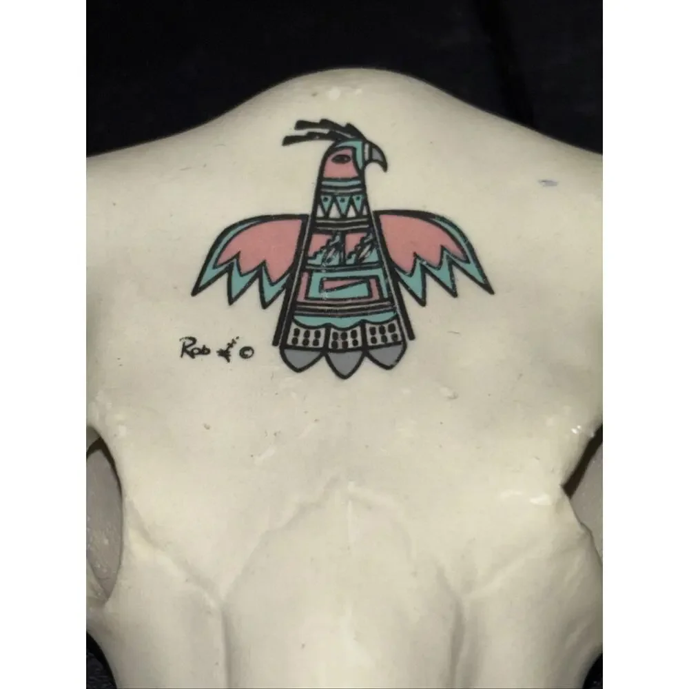 5 Southwestern Pottery Ceramic Bull Skull Hand-Painted Wall Table Decor 7” & 5”
